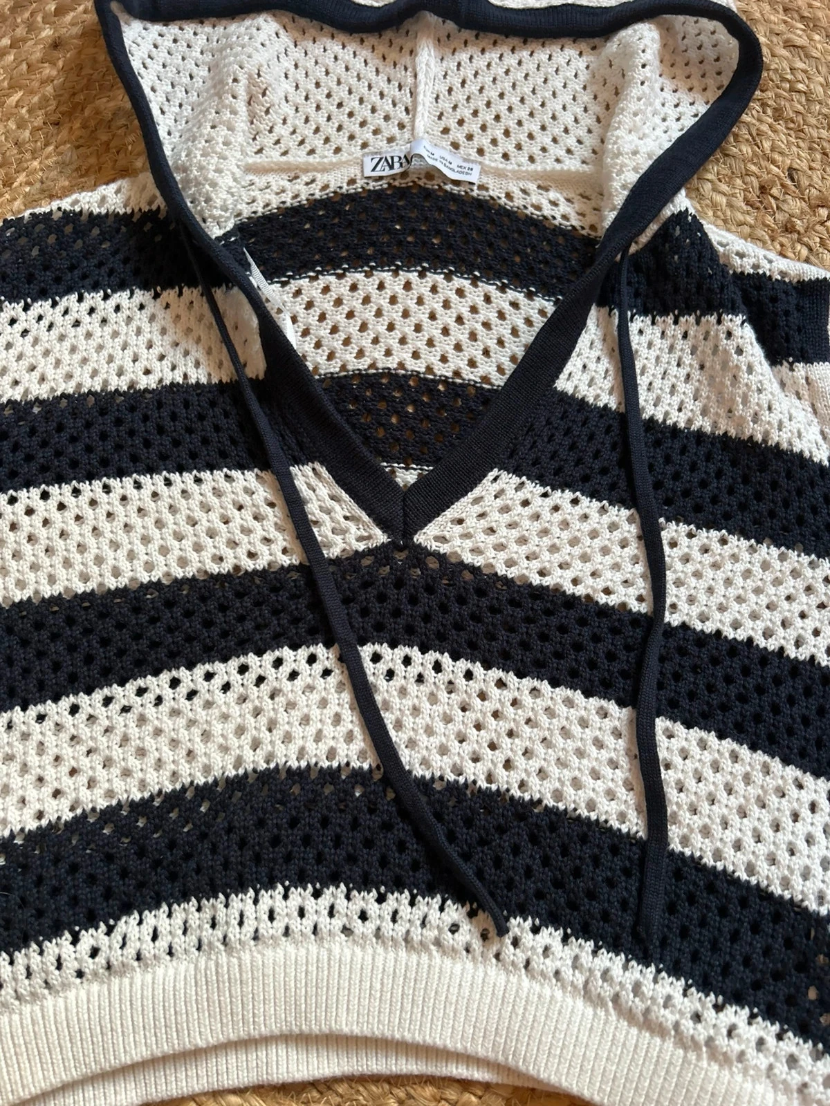 💙🌿Suéter curto de crochê com capuz e listras Y2K Beachwear festival hoodie crop striped sweater S/M🌿💙 – photo 11